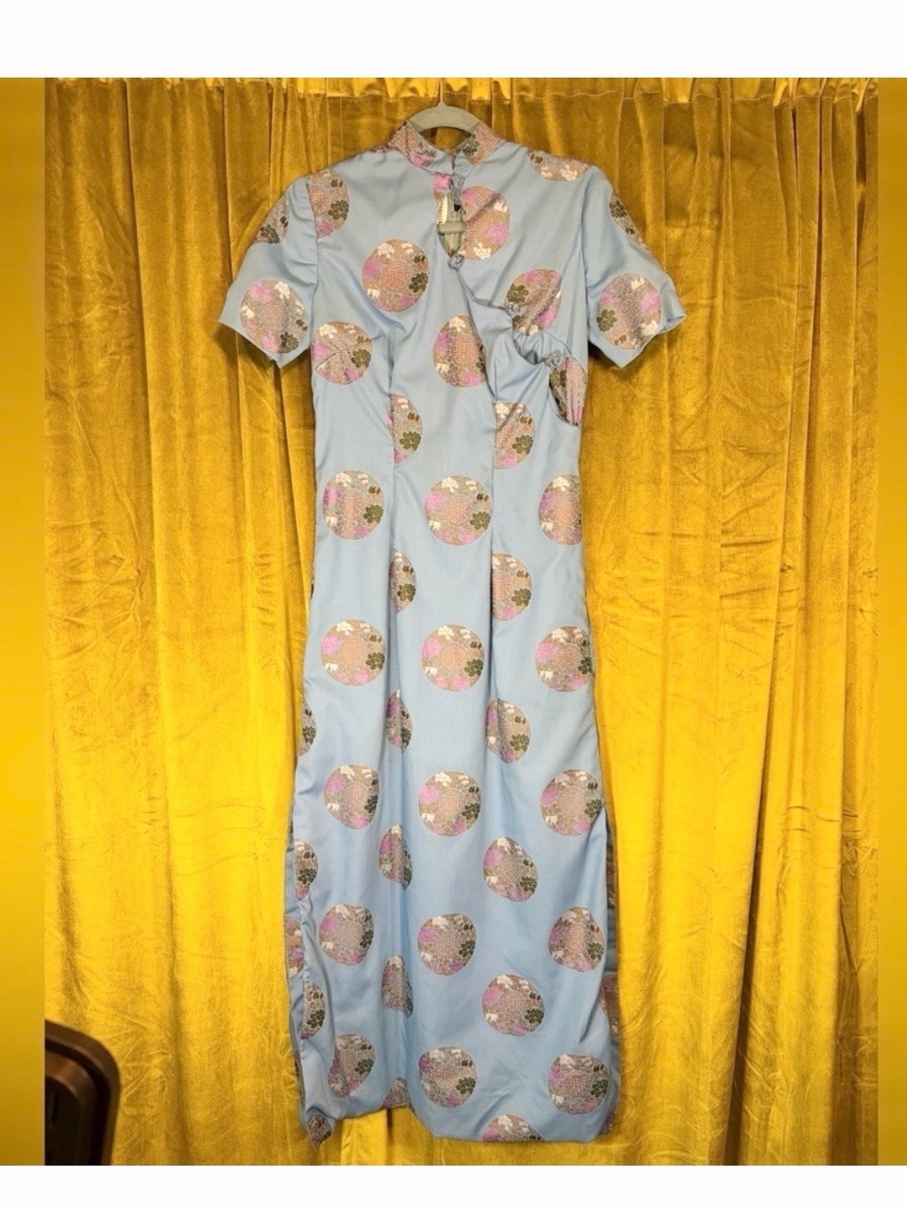 Vintage 1970s Alfred Shaheen the Master Printer Cheongsam midi dress Small Rare